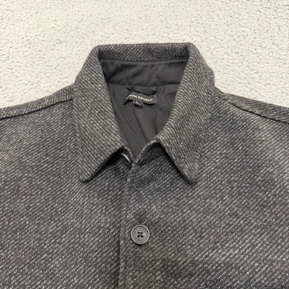 Banana Republic Shirt Jacket Mens Large Charcoal Gray Textured Lined Button Up